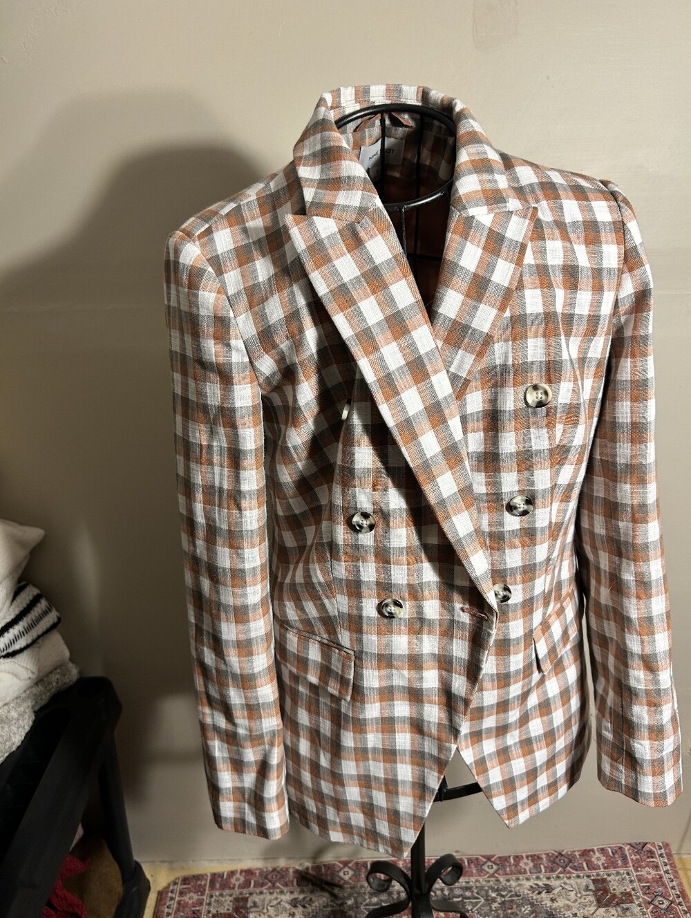 size small womens long sleeved coat jacket white tan casual dress career wear